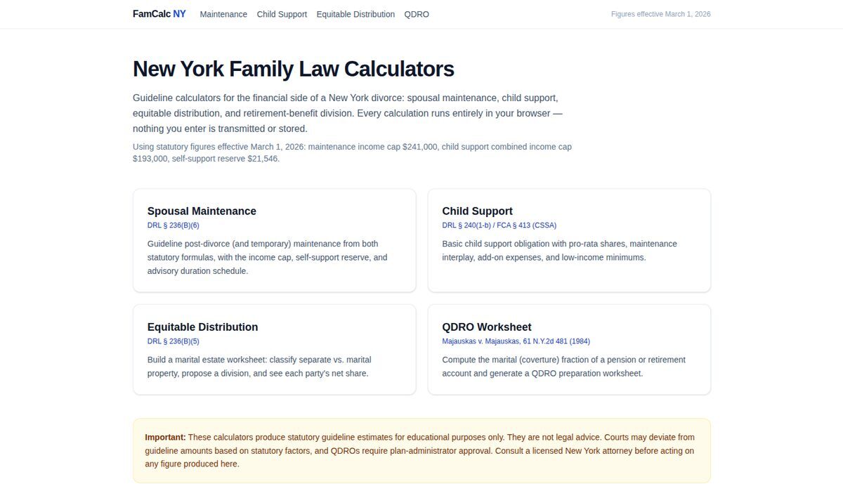 FamCalc NY family-law calculators